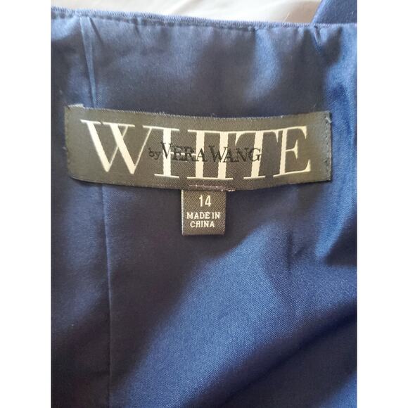 White by Vera Wang Navy Blue Fit and Flare Back Bow Mini Cocktail Dress, Size 14 - Picture 2 of 13